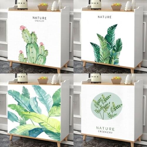 INS Short Curtains for Kitchen Cabinet Decorative Half-curtain Green Leaves Printed Drapes Wardrobe Dust Cover Home Cafe Cortina