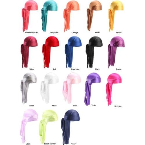 Unisex Long Tail Scarf Cap Pirate Hat Silky Durag Chemo Caps Skull Hat Muslim Cap Turban hair band Bandanas
