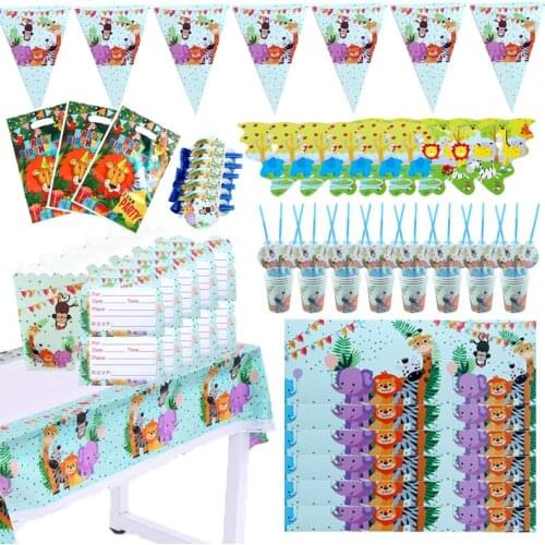 Safari Party Disposable Tableware Sets birthday party decor Baby Shower Birthday Jungle Party Supply Kid Boys party supplies