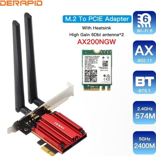 Dual Band 2400Mbps M.2 To Pcie AX200NGW 2in1 WiFi6 BT 5.1 Wireless Card 2.4G/5G Support Mu-Mimo Network Card For Win10 Desktop
