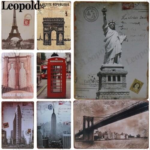 City Vintage Tin Plate Car Plaque London Travel City Architecture Bus Poster Bar Cafe Decoration 20X30Cm