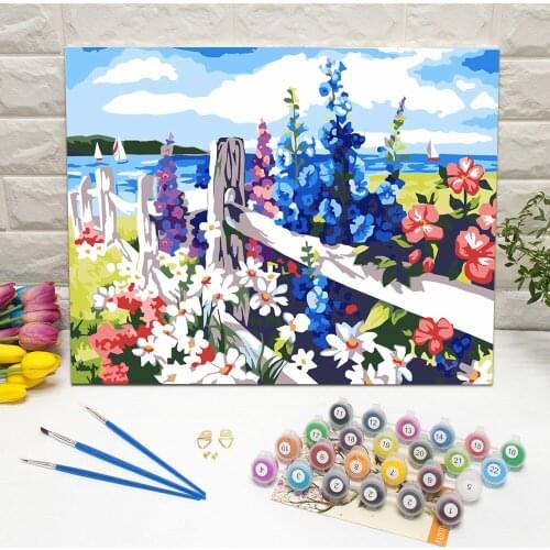 Oil Painting by Numbers Sea of Flowers Hand Painted Canvas Wall Art For Living Room Decoration Wall Art 40x50cm With Frame