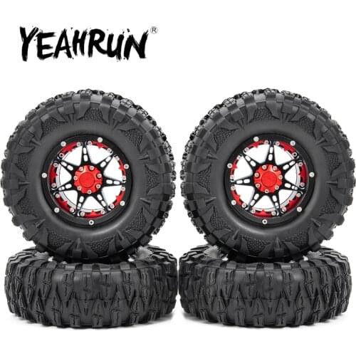 YEAHRUN Alloy 2.2 inch Beadlock Wheel Rims Hubs with 120mm OD Rubber Tires for Axial Wraith TRX-4 1/10 RC Crawler Model Car Part