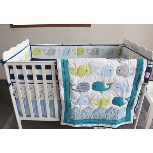 7PCS Embroidery Cotton Crib Bedding Baby Bed Linen Newborn Baby Bedding Set kit de berço (4bumper+duvet+bed cover+bed skirt)