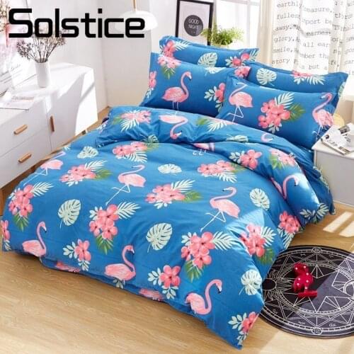 Solstice Home Textile King Queen Twin 3-4Pc Bedding Suit Teen Woman Linen Red Flamingo Blue Duvet Cover Pillowcase Bed Sheet Set