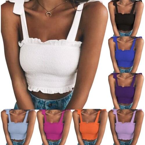 Summer Women Sexy Sleeveless Slim Ruffled Bandage Vest Solid Color Tank Crop Top Vest Sleeveless Cool Streetwear Club