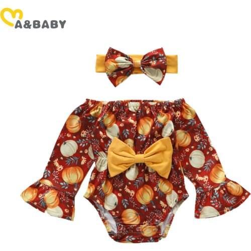 Ma&Baby 0-24M Halloween Baby Girl Clothes Newborn Infant Girls Pumpkin Bow Jumpsuit Flower Clothes