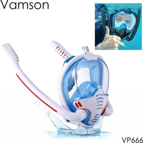 Vamson Double Tube Snorkeling Swimming Diving Mask Anti Fog 180°Wide Field for Gopro9 Camera Underwater Mount Accessories VP666