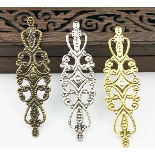 20 pcs/lot 65x20mm Metal Filigree Flowers Slice Charms Jewelry Components Findings diy for Headdress cosplay
