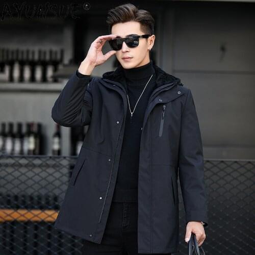 AYUNSUE 2021 Winter Wolf Fur Parkas Male Hooded Mink Fur Collar Jacket Men Black Warm Thick Mens Clothing Casaco Masculino Gmm8