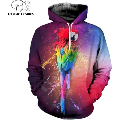 2019 New Fashion Mens hoodies 3D Printed animal Parrot Rainbow Paint Splatter Hoodie Harajuku Casual streetwear sudadera hombre