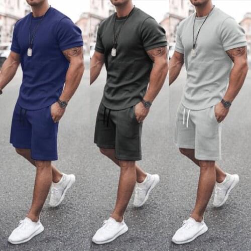 59# Men Sportswear Suits Gym Tights Training Clothes Beach Short Sleeve Shirts Shorts Pants Set Erkek Giyim Loungewear Ensembles