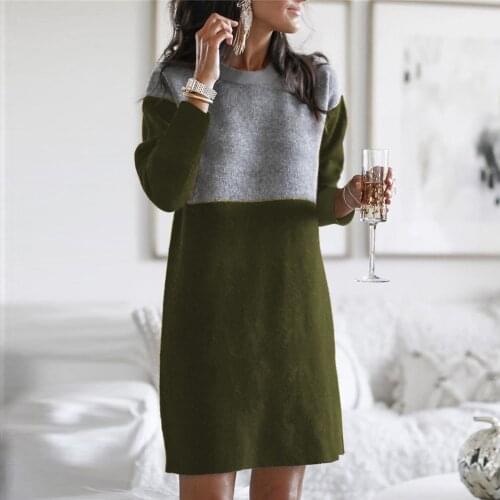 2021 autumn winter o-neck short lantern sleeve thick sweater dress fur dress women loose mini dress Female chic straight dress
