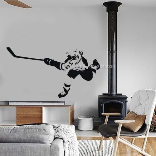 Personalized Player Shooting Vinyl Sticker For Boys Bedroom or Playroom Sports Decorations Ice Hockey Murals Wall Decor LC1445