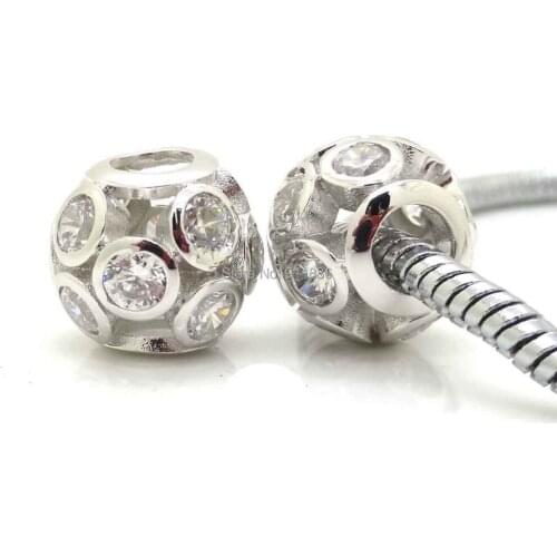 Fits Pandora Bracelet DIY Making Original silver Color Beads Micro Pave CZ Hollow Crown Charm European Jewelry Findings