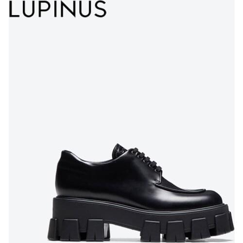 LUPINUS Luxury Brand Chunky Heel Loafers Women British Style Black Cool Gear Platform Shoes Women 2021 Woman Shoes