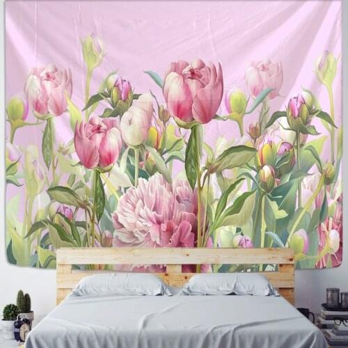 Pink Flower Tapestry Wall Hanging Small Fresh Bohemian Polyester Table Mat Bedroom Decorative Background Cloth