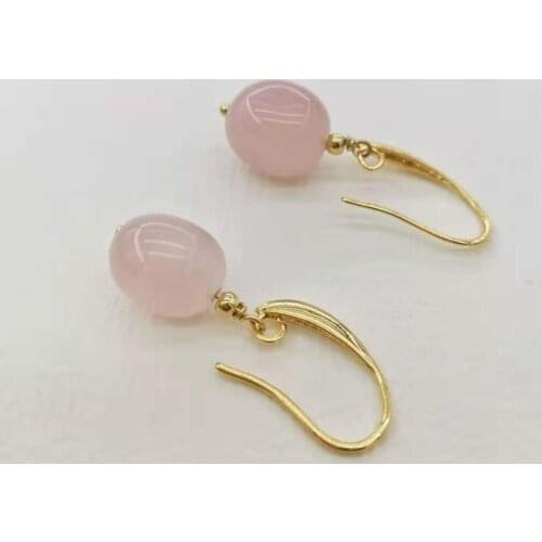Pink Rose Quartz Earrings Nugget Dangle Unique Natural Gemstones Crystal Elegant Pendants Charms 14K Gold Filled For Women