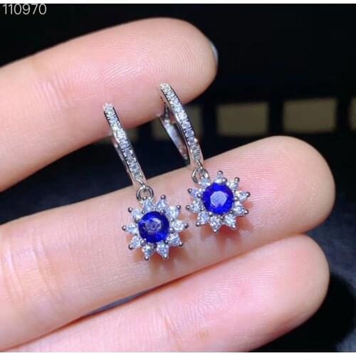 Natural Sapphire Earrings. 925 sterling silver inlay, simple and delicate, recommended by the boss