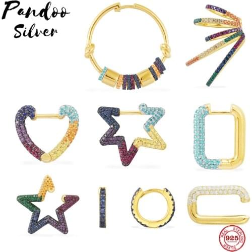 925 Sterling SIlver Earrings,Rectangle Earring,Multi Color Mono Underlobe Earring,Rainbow Mono Star Sliding Ear Jacket With logo