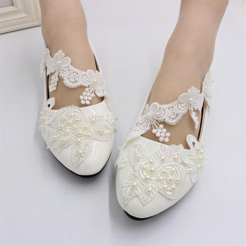 White lace wedding shoes hot sale Flat wedding dress shoes bride bridesmaid shoes fashion womens shoesBH163