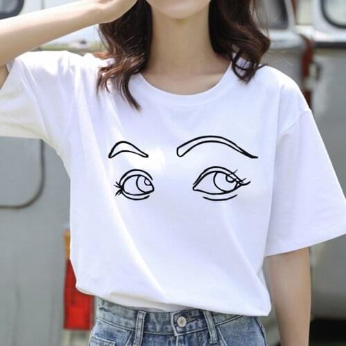 Face Sexy Eyebrows Lip Printed tshirt Cotton Tops Ladies O-neck T-shirt Summer New Style Fashion Harajuku Style Women Tee Shirts