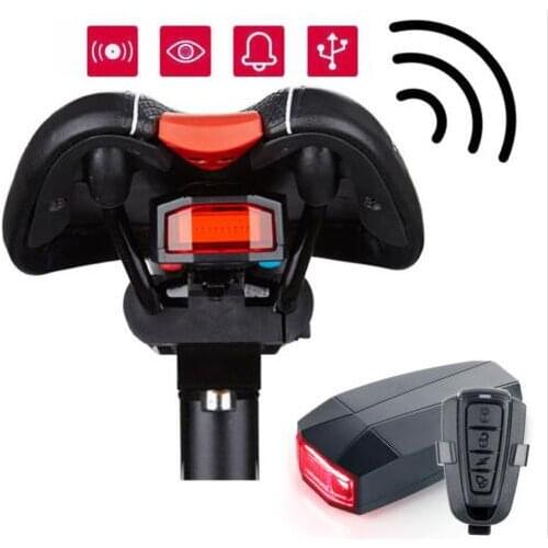 A6 4-In-1 Bicycle Rear Light Wireless Alarm Anti-theft Remote Control Kit Bike Security Lock Bike Finder Lantern Horn Warning