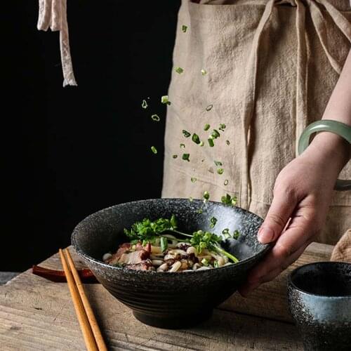 Japanese Ceramic Bowl Household Large Ramen Bowl Rice Bowl Soup Bowl Creative Bowl Plate Tableware Set Business Hat Bowl