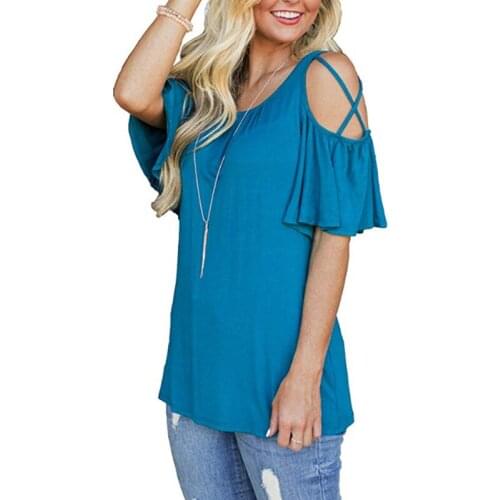 Womens T-shirt Summer O-neck Short-sleeved Tshirt Slim Off Shoulder Puff Sleeve Tees Woman Casual Tops Women Clothing