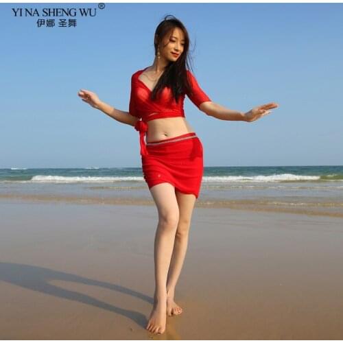 Women Sexy Belly Dance Clothes Sequins Costume Set 2 Pieces Deep V-neck Lovely Class Wear Top and Skirt Bellydance Wear New