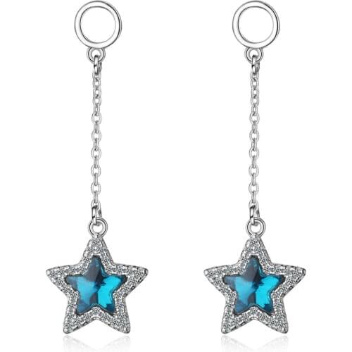 New Arrival 925 Sterling Silver Fashion Earrings For Women Blue Crystal Zircon Star LongTassel Earrings Drop Shipping