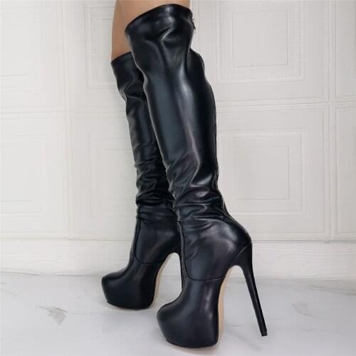 Women Thigh High Platform Boots Back Long Zip Stiletto High Heels Boots Knee High Party Shoes Woman Big Size 41 42 43 44 45 49