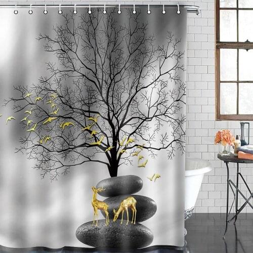 Golden Zen shower curtain bathroom decoration 3D bamboo animals Waterproof Polyester Curtains in the bathroom rideau de douche