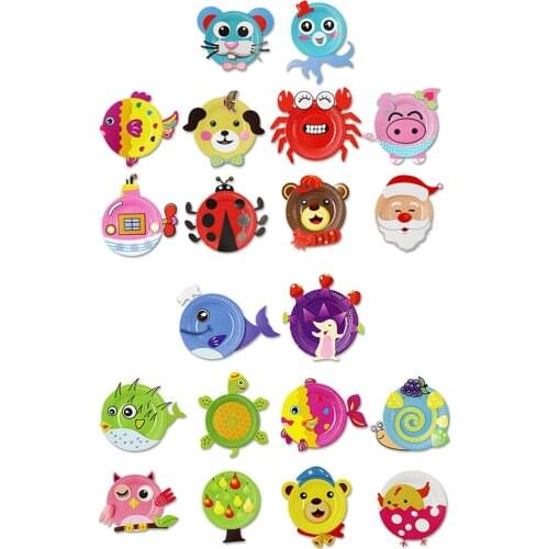 1 Set Cartoon Animals DIY Toy Handmade Educational Puzzle Toys Paper Plate Stickers Set Kid Kindergarten Art Craft Toy