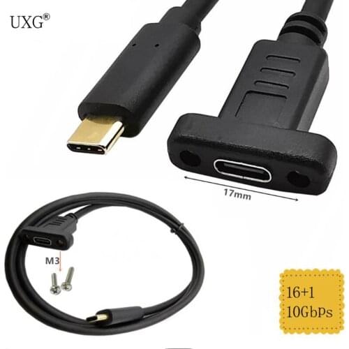 10Gbps USB C Type-C Locking Connector Male To Female Extension OTG Data Short Cable with Panel Mount Screw Hole 30cm 60cm 1m