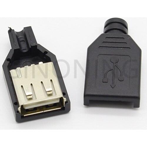 New 10pcs Type A Female USB 4 Pin Plug Socket Connector With Black Plastic Cover