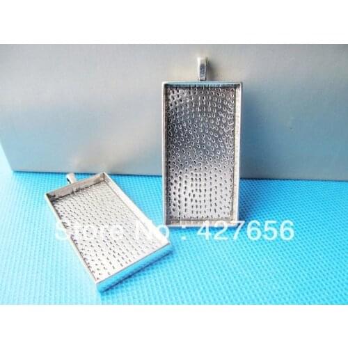 20pcs Antique Silver tone Rectangle Frame Base Setting Tray Bezel Pendant Charm/Finding,fit 23mmx47mm Cabochon/Cameo ,DIY
