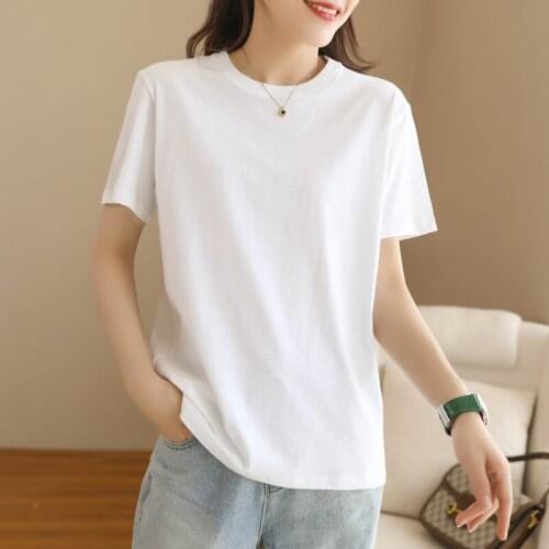2021 Pure Cotton Round Neck Bottoming T-shirt White Short-Sleeved T-shirt Loose Solid Color Men And Women Half-sleeved T-shirt