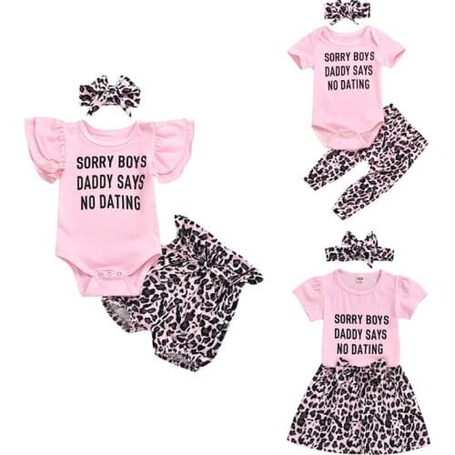 2020 Baby Summer Clothing Kid Baby Girl Romper Tops Shorts Pants Dress 3Pcs Leopard Print Outfit