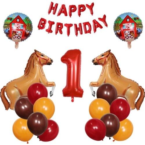30pcs/set Cartoon Horse Foil Balloons Forest Animal Farm Pet Kids Birthday Theme Party Decorations Kids Toys Latex Air Globos
