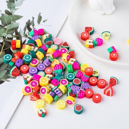 50pcs/lot Mixed Color Fruit Animal Style Polymer Clay Beads Diy Necklace Bracelet Earring Jewelry Phone Straps Findings Making