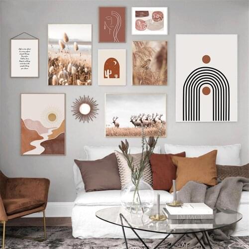 Abstract Reed Sun Mountain River Antelope Wall Art Poster Star Moon Landscape Art Prints Arch Line Canvas Painting Home Decor