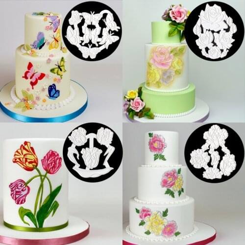 Aouke Butterflies Flowers Silicone Embossers Decorating Molds Cake Silicone Sugarpaste Candy Chocolate Gumpaste Clay Mould