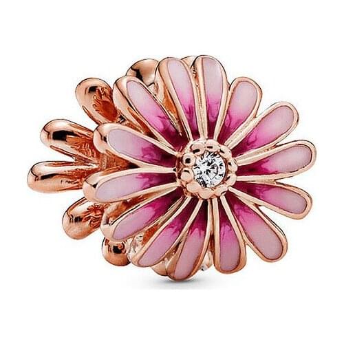 Authentic 925 Sterling Silver Bead New Rose Gold Pink Daisy Fashion String Fit Original Pandora Bracelet For Women Diy Jewelry
