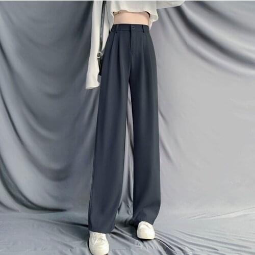 Summer New Style Wide-Leg Pants WomenS Thin Large Size High Waist Drape Straight Loose All-Match Suit Pants