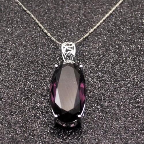 Hermosa Oval Shape Unique PurpleAmethyst Silver Color For Women Charms Pendant Chain Necklace 20 Inch