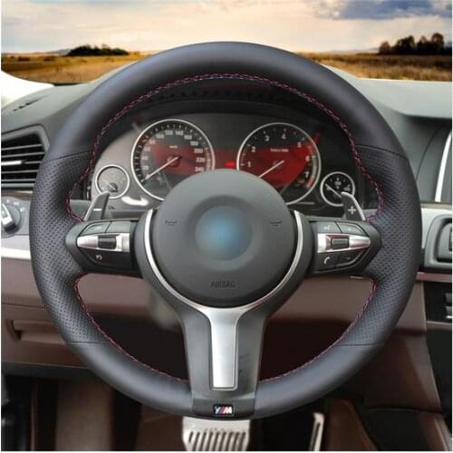 Black Leather Hand Sewing Steering Wheel Cover for BMW F87 M2 F80 M3 F82 M4 M5 F12 F13 M6 X5 M F86 X6 M F33 F30 M Sport
