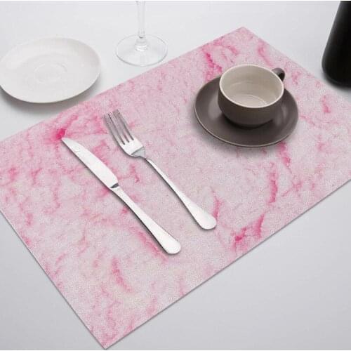 Fuwatacchi Marble Pink Placemat Sea Wave Decor Dinner Table Mat Tableware Cup Pads Drink Coasters for Party Kitchen Accessories