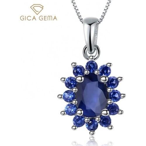GICA GEMA 925 Sterling Silver Necklace Pendants For Women Blue Sapphire Gemstones Wedding Engagement Party Fine Jewelry 18.7mm