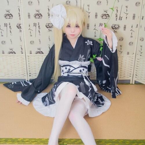 Kasuga Nobori cospaly Summer Festival Kimono Yukata Yosuganosora lolita black Dress ADD wig
